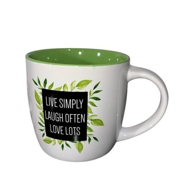 Ceramic Mug With Inspirational Quote "Live Simply Laugh Often Love Lots"  19 Oz - Picture 1 of 6